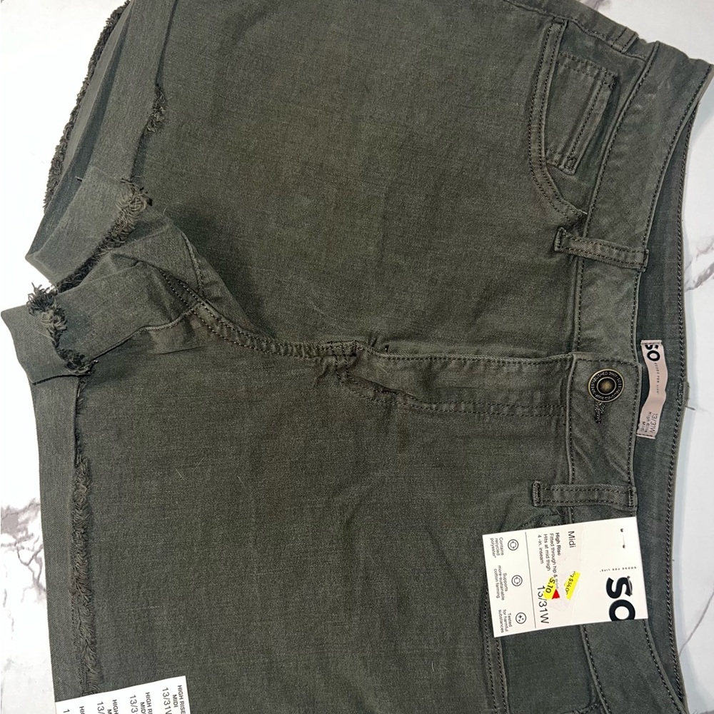 SO Olive Green Denim Shorts